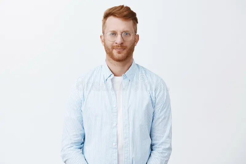 Good Looking Creative Smart Redhead Male Entrepreneur Hiring New Employees Standing Casual Shirt Glasses Over Gray Wall 133318802